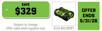 EGO - Free 5.0Ah Battery w/ Reduced Price 21