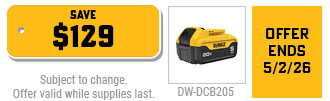 DeWalt - Free 20V 5.0Ah Battery w/ Select Bare Tool or Charger