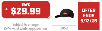 Free Snapback Trucker Hat (505B) w/ any $199+ in stock Milwaukee Purchase