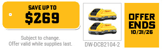 DeWalt - Free 20V MAX 4.0Ah 2 Pack Batteries w/ Select Bare Tools