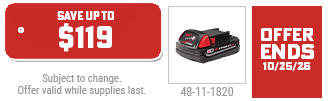 Milwaukee - Free M18 2.0Ah Battery w/ Select Tool or Kit