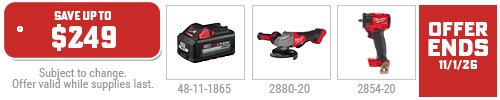 Milwaukee - Free M18 6.0Ah Battery, FUEL Grinder, or 3/8