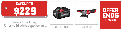 Milwaukee - Free M18 6.0Ah Battery, FUEL Grinder, or 3/8