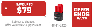 Milwaukee - Free M12 CP2.5Ah Battery w/ Select Bare Tool